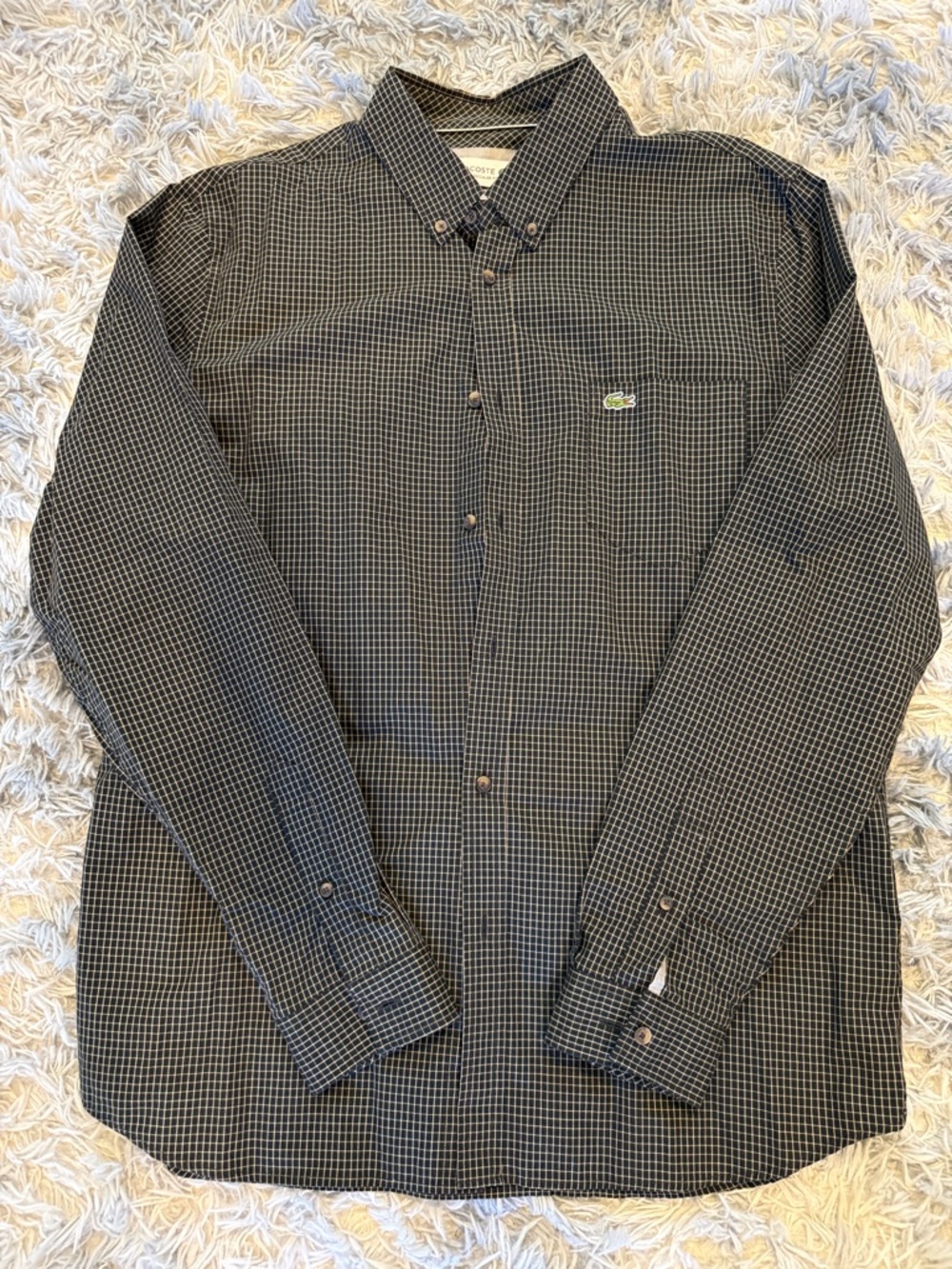Lacoste- Men's Black Micro-Check Button-Down Shirt Size Large 42